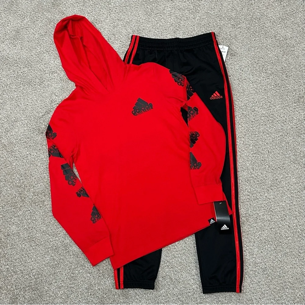 Adidas Boys Long Sleeve Hooded Tee and Jogger Pants Set